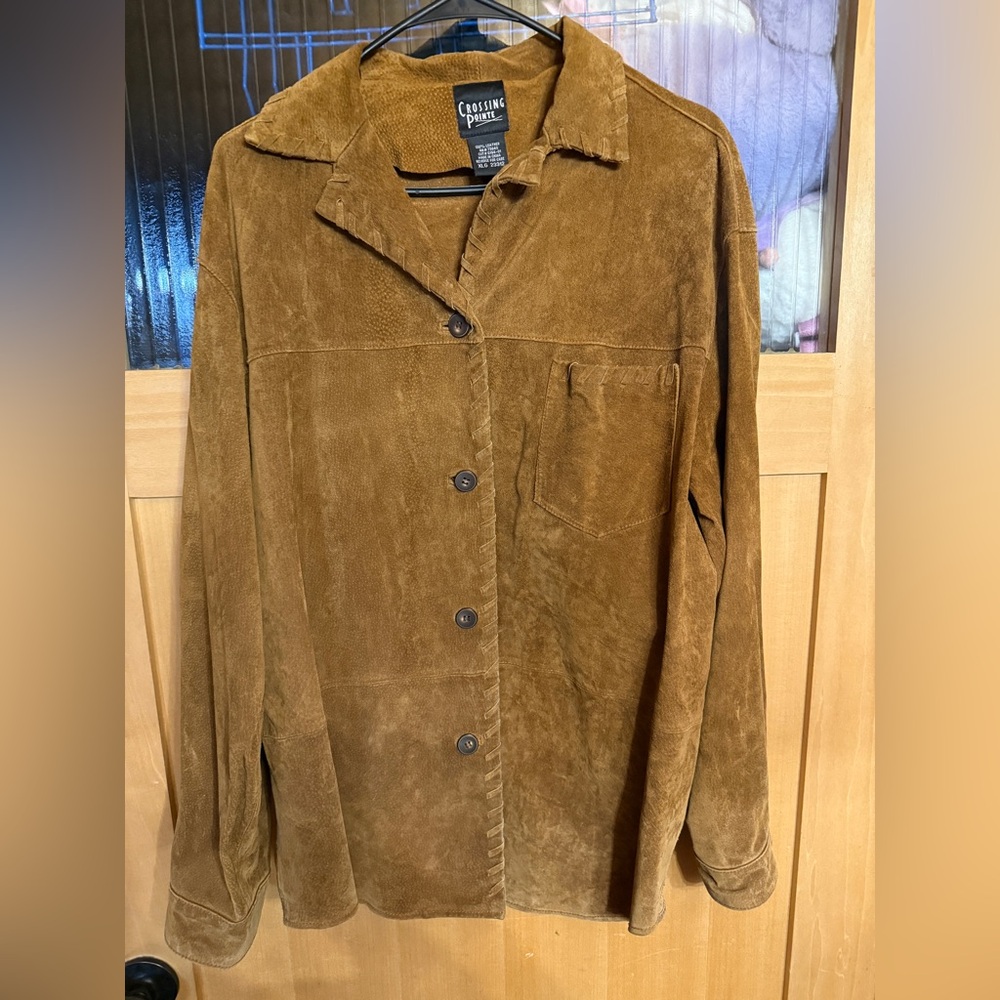 Brown Leather Suede Western Jacket CROSSING POINTE XL